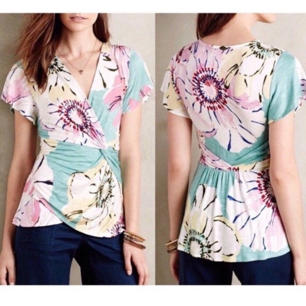 Deletta Anthropologie Azores Top Twist Floral Top - Picture 1 of 7